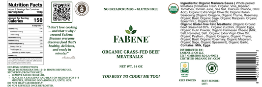 Organic Gluten-Free Beef Meatballs (Grass-Fed, Oven-Baked, Braised in Marinara)