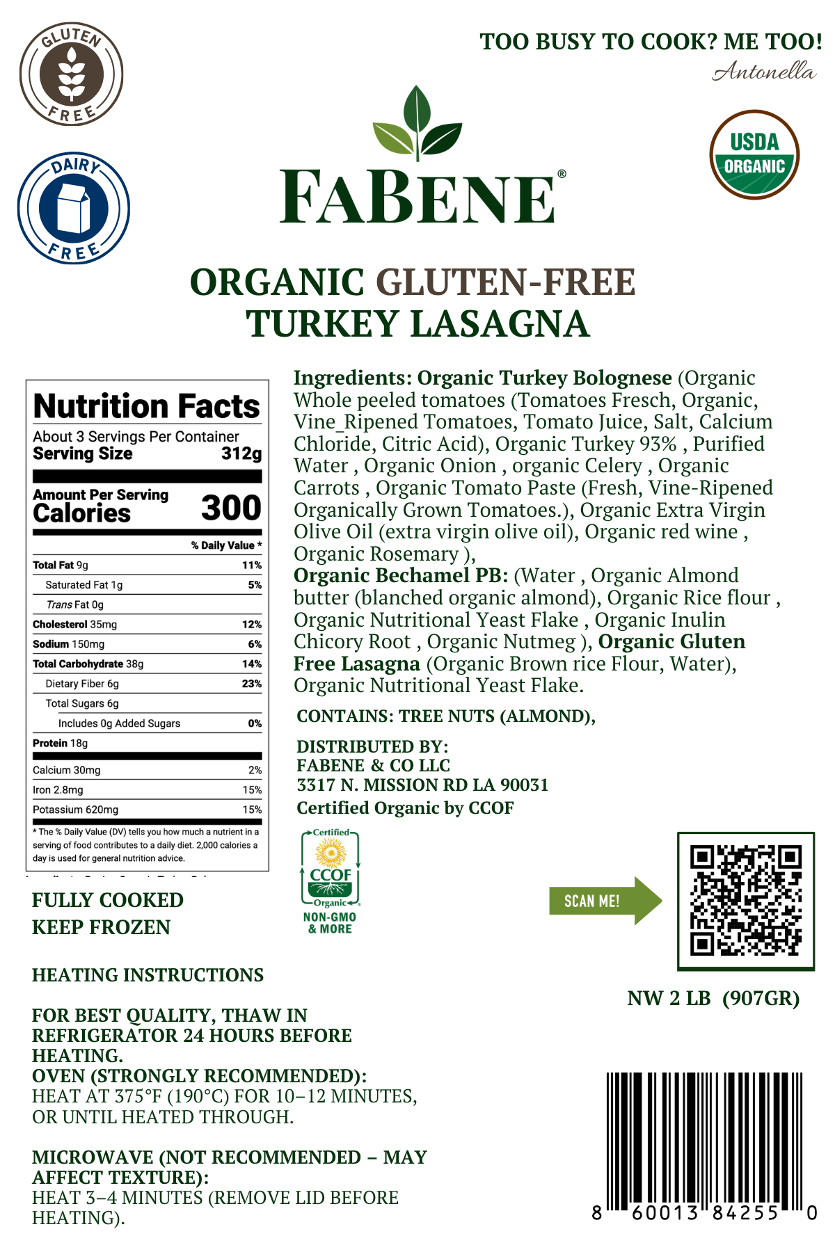 Organic Gluten-Free Turkey Lasagna (No Dairy, Egg-Free Pasta)
