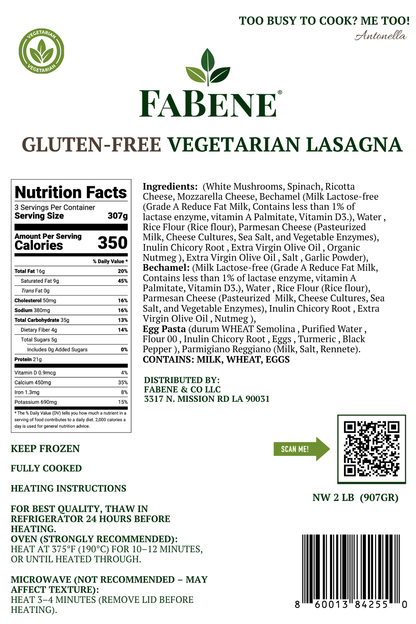 Gluten-Free Vegetarian Lasagna with Spinach & Mushrooms (Egg-Free Pasta)