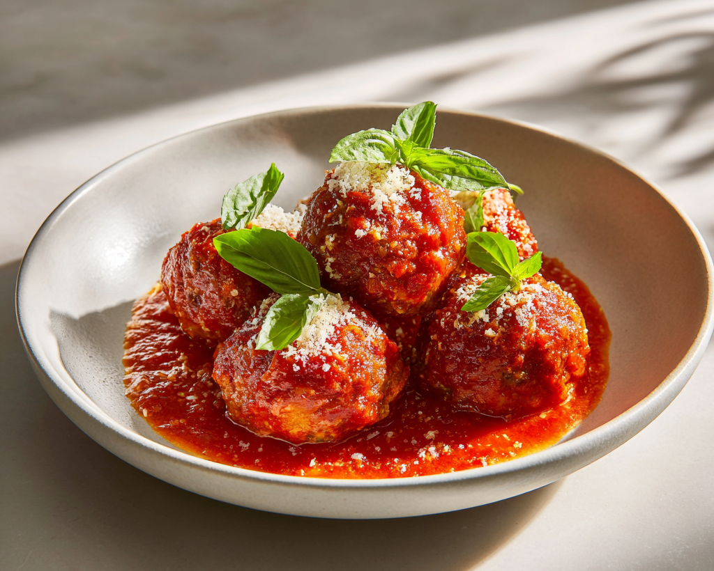 Organic Gluten-Free Beef Meatballs (Grass-Fed, Oven-Baked, Braised in Marinara)
