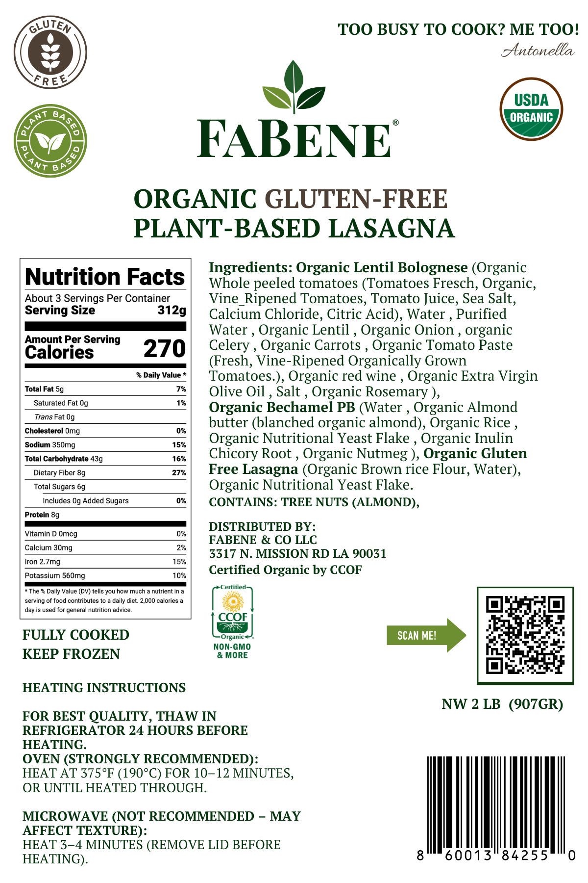 Organic Gluten-free Plant-Based Lasagna