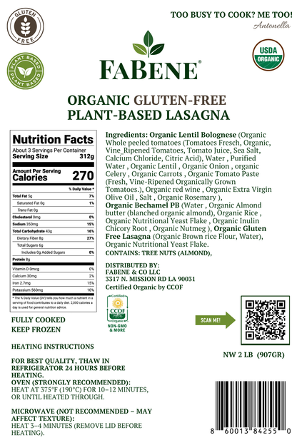 Organic Gluten-free Plant-Based Lasagna