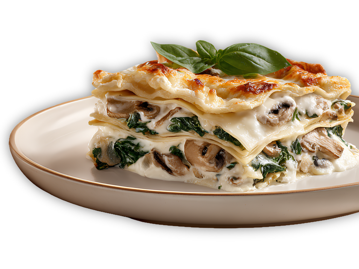 Vegetarian Lasagna with Spinach & Mushrooms (Italian Semolina Pasta)